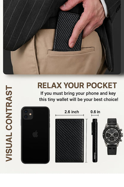 TAGIT Smart Wallet for Men – Slim RFID Blocking Wallet with AirTag Holder, Carbon Fiber Minimalist Money Clip Wallet, Stylish & Secure Front Pocket Wallet with Gift Box