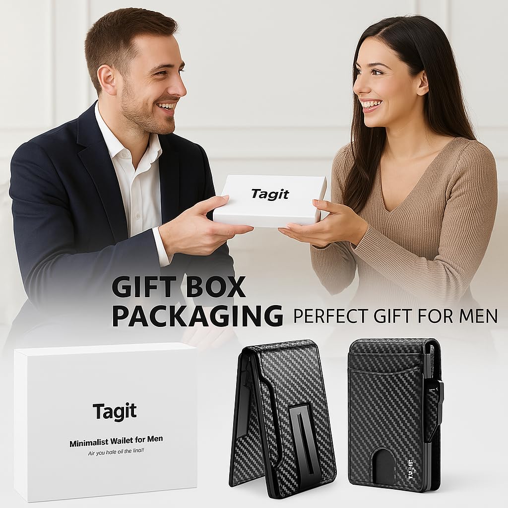 Men's Slim Pop-Up Bifold Wallet With RFID Blocking, Magnetic Closure, Money Clip, Large Capacity, Premium Gift Box