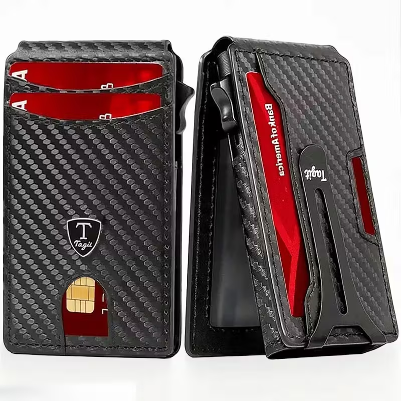 Men's Slim Pop-Up Bifold Wallet With RFID Blocking, Magnetic Closure, Money Clip, Large Capacity, Premium Gift Box