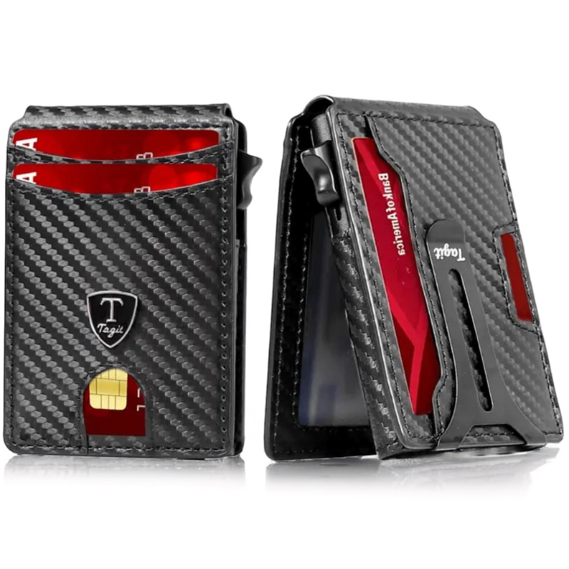 Men's Slim Pop-Up Bifold Wallet With RFID Blocking, Magnetic Closure, Money Clip, Large Capacity, Premium Gift Box