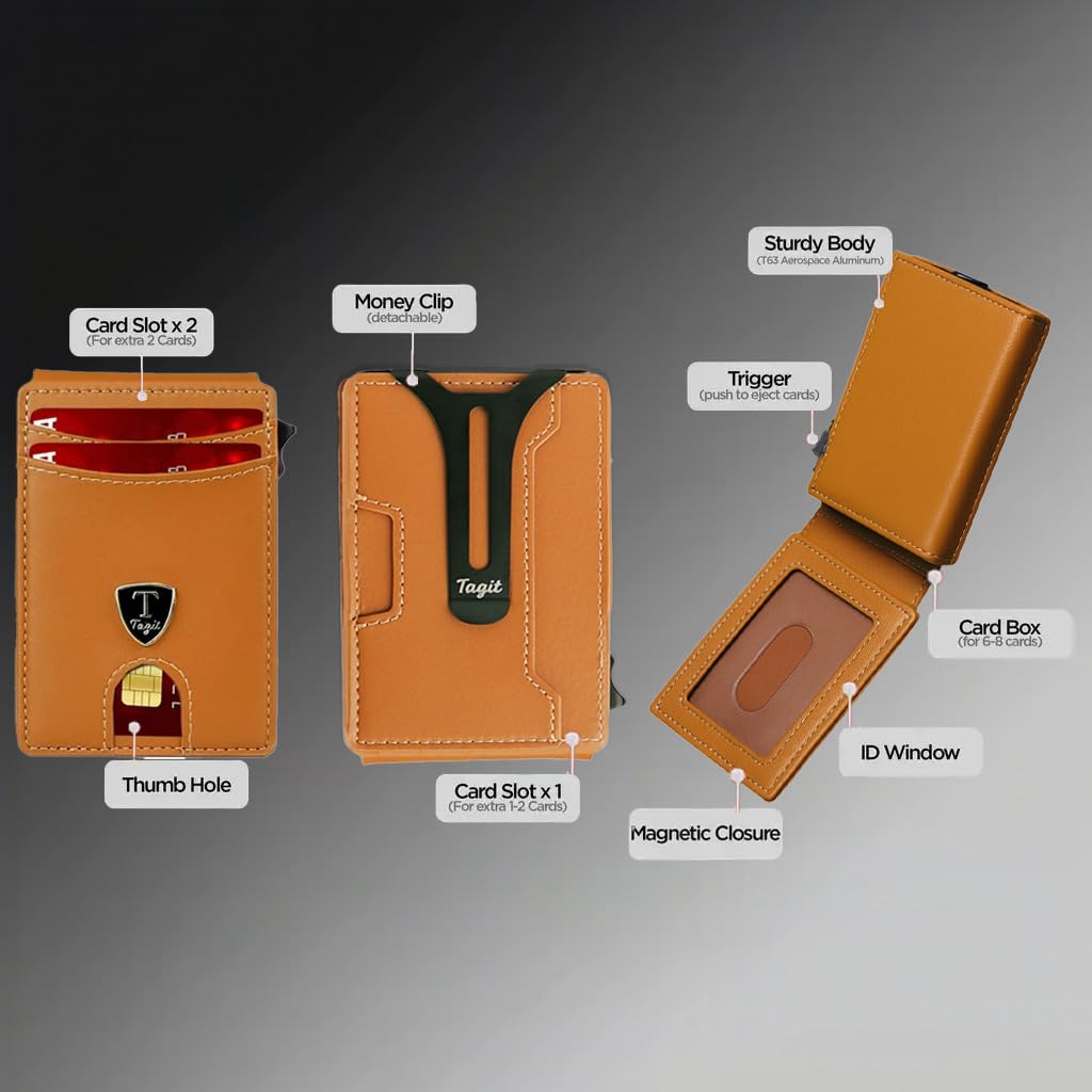Men's Slim Pop-Up Bifold Wallet With RFID Blocking, Magnetic Closure, Money Clip, Large Capacity, Premium Gift Box