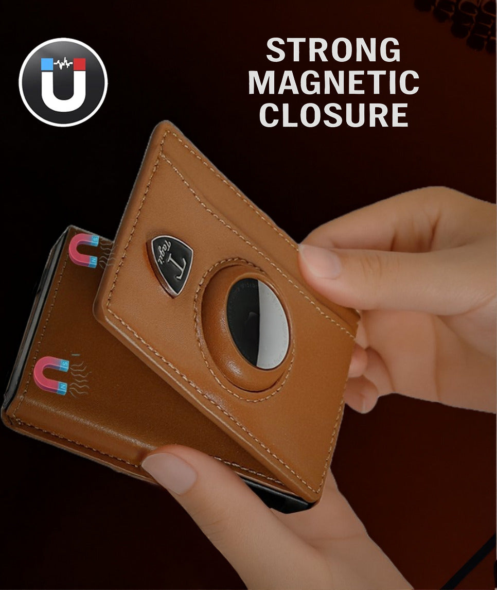 Smart Bifold Airtag Wallet for Men – RFID Blocking Pop-Up Bifold Credit Card Holder, Slim Aluminum Case, Comes in a Gift Box