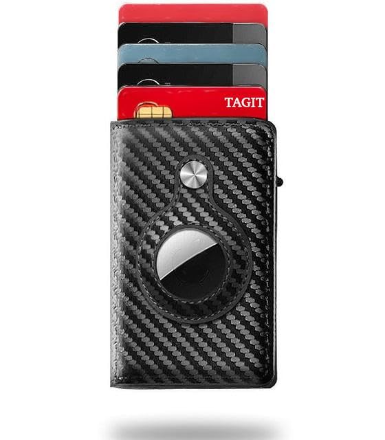 TAGIT Smart Wallet for Men – Slim RFID Blocking Wallet with AirTag Holder, Carbon Fiber Minimalist Money Clip Wallet, Stylish & Secure Front Pocket Wallet with Gift Box
