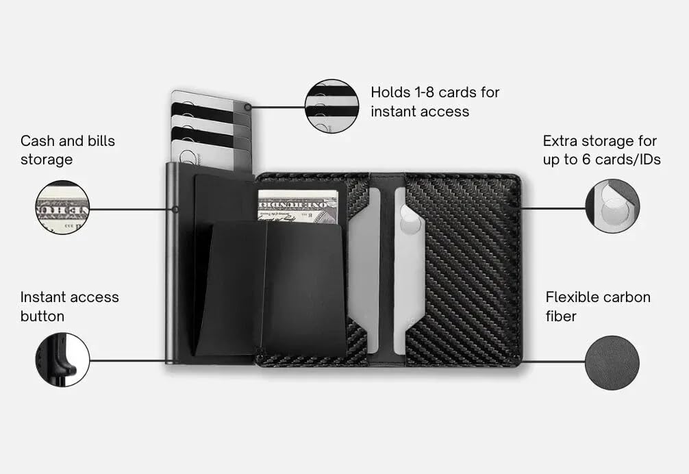 TAGIT Smart Wallet for Men – Slim RFID Blocking Wallet with AirTag Holder, Carbon Fiber Minimalist Money Clip Wallet, Stylish & Secure Front Pocket Wallet with Gift Box