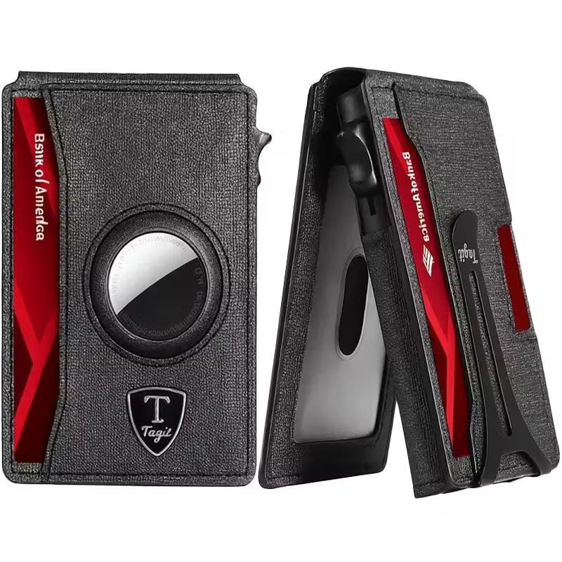 Smart Bifold Airtag Wallet for Men – RFID Blocking Pop-Up Bifold Credit Card Holder, Slim Aluminum Case, Comes in a Gift Box