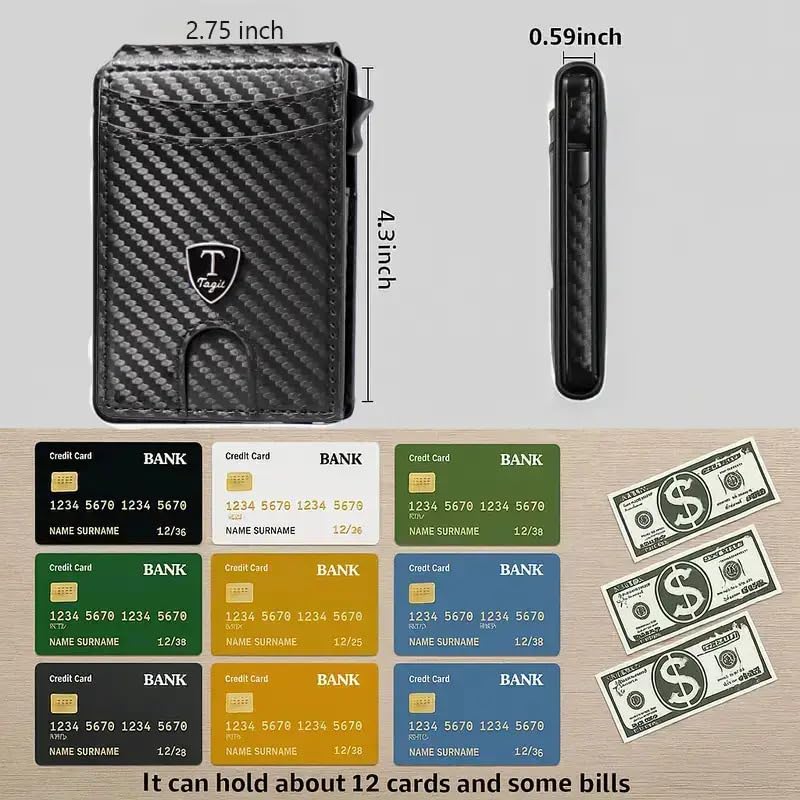 Men's Slim Pop-Up Bifold Wallet With RFID Blocking, Magnetic Closure, Money Clip, Large Capacity, Premium Gift Box